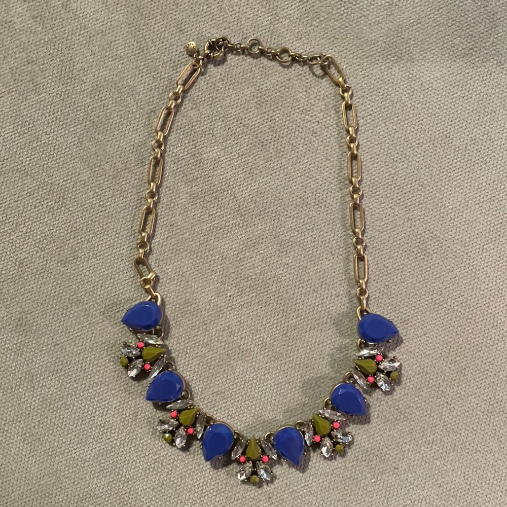 J. Crew Blue Olive Gold Statement Necklace